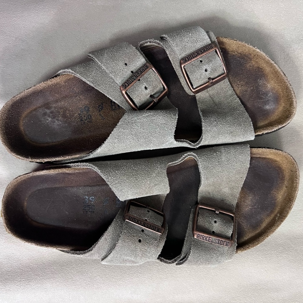 🌿 Birkenstock Arizona Suede Sandals Gray Taupe EU 39 (US 8-8.5) Double Strap